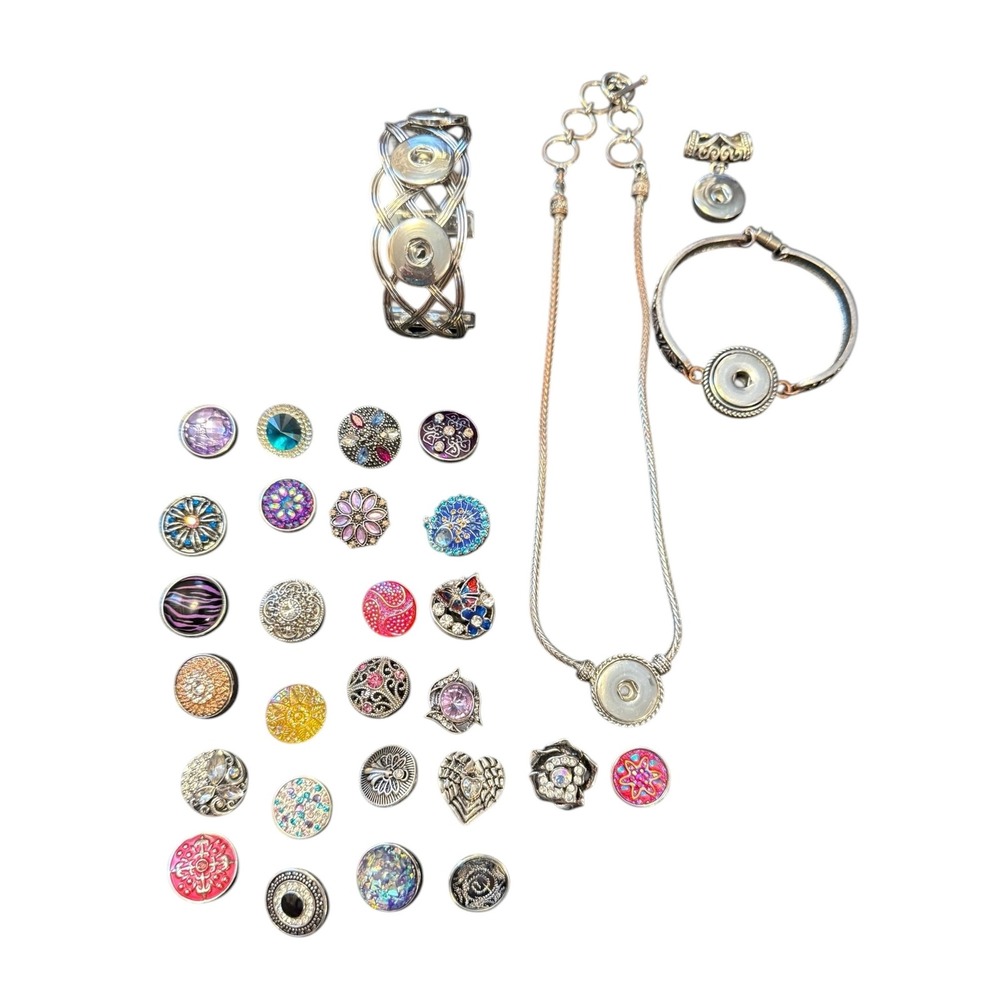 Ginger Snaps Jewelry Lot Women OS Silver Interchangeable Snap Necklace Bracelets